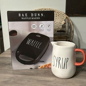 NIB Rae Dunn Non-Stick Waffle Maker and NWOT Syrup Pitcher